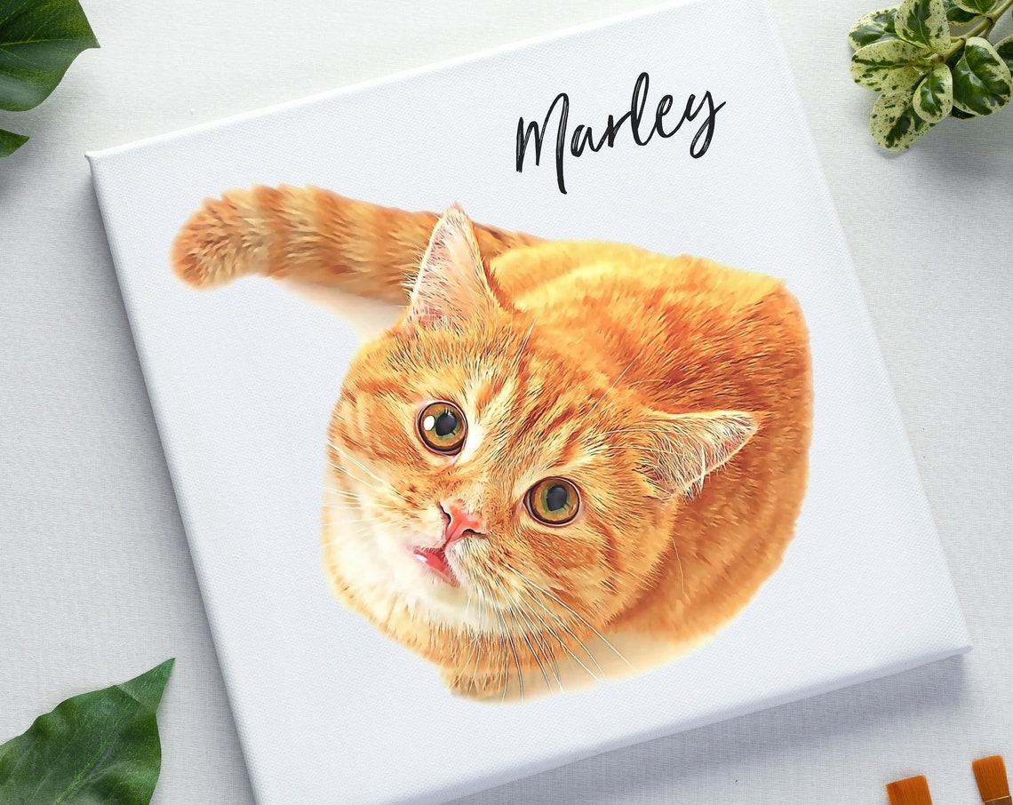 Custom Orange Tabby Cat Portrait Oil Paint Effect Canvas Poster Marley