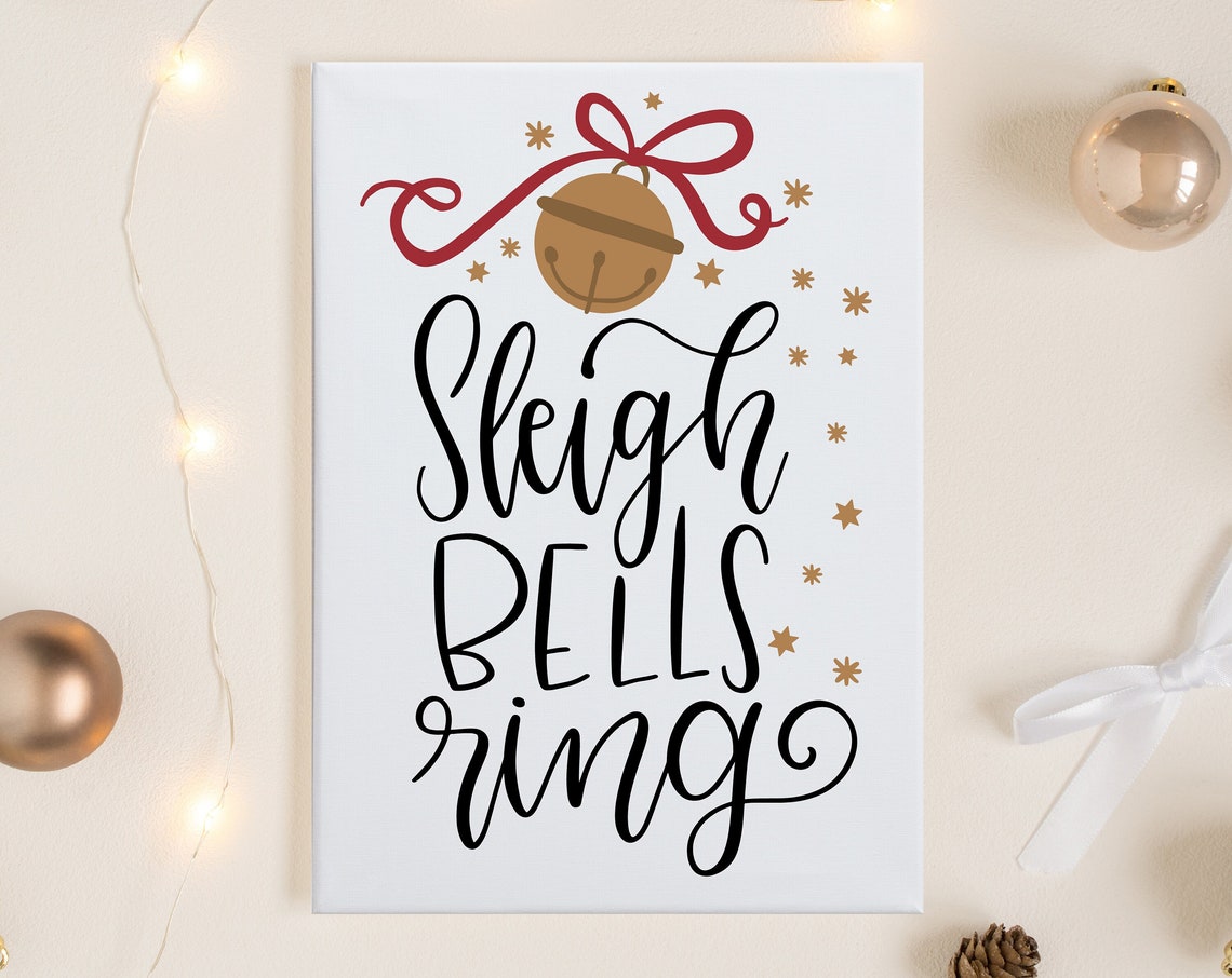 Sleigh Bells Ring Christmas Sign With Bell and Red Bow Poster