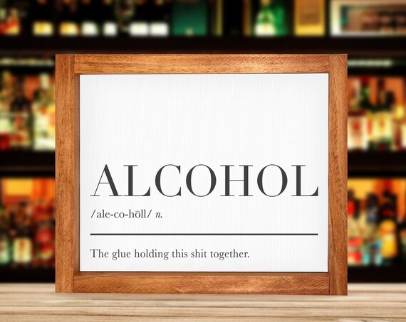 The Definition Of Alcohol Funny Adult Humor Bar Decor Framed Farmhouse Signs Bartender Wall Hangings