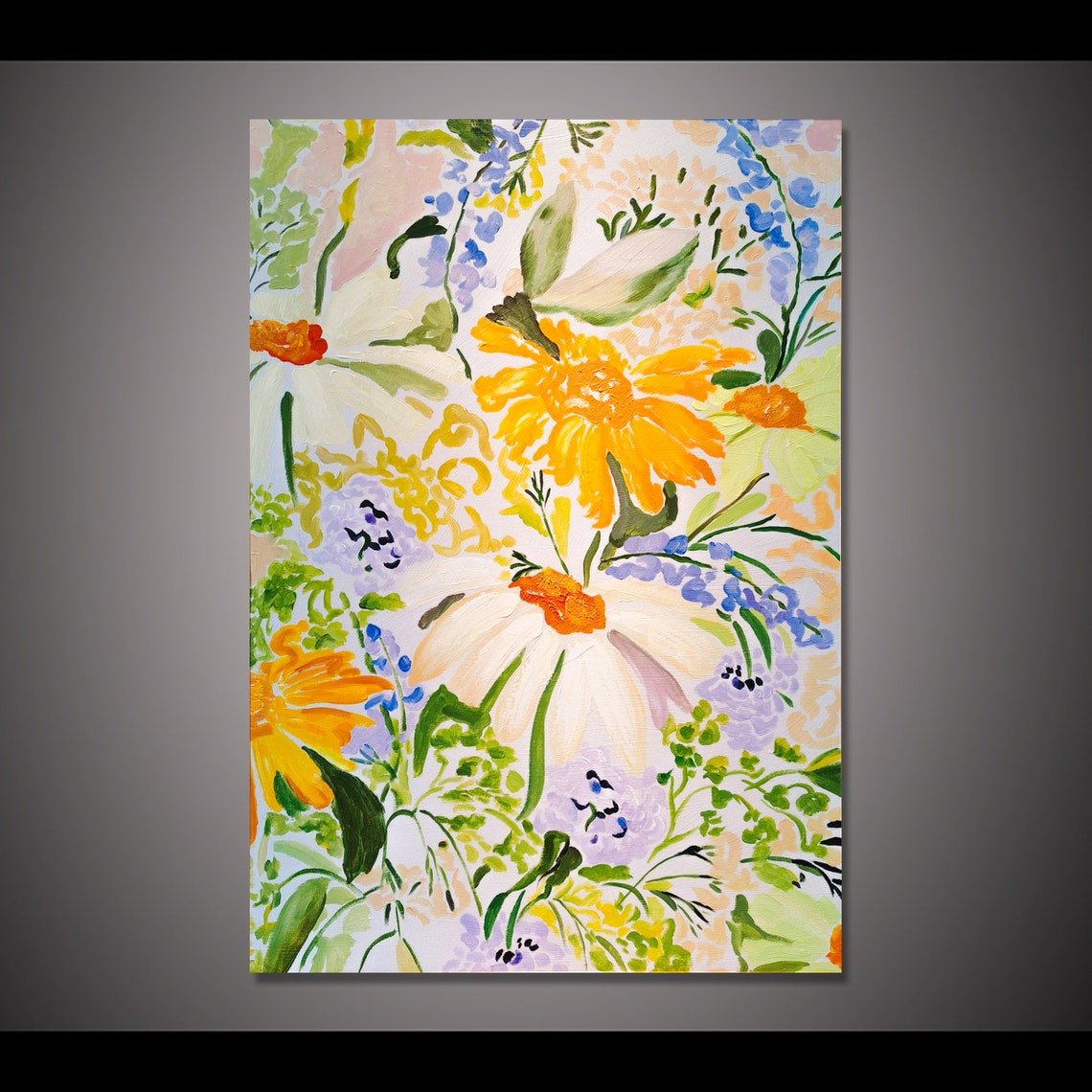 Big Hand Painted Vibrant Hues Blooming Yellow Flower Oil Painting Living Room Wall Decor Floral Wall Art Nursery Wall Decor Bedroom Wall Art