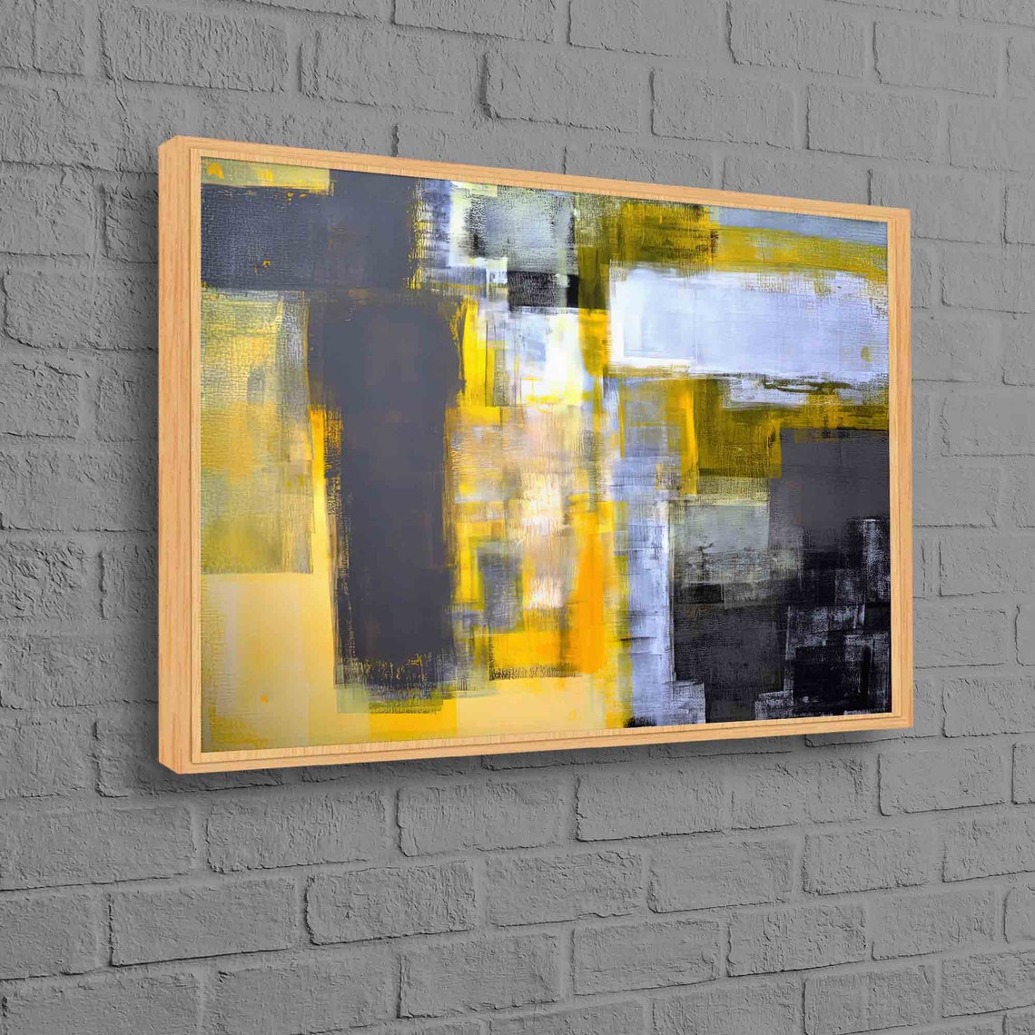 Yellow and Gray Brushstroke Modern Abstract Gallery Wall Poster