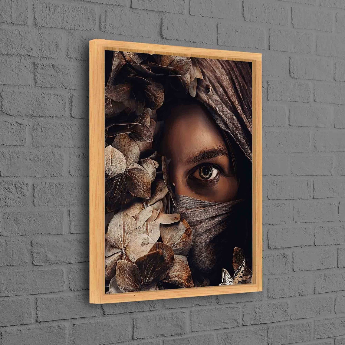 Mysterious Woman with Intense Eyes Nature Botanical Portrait Poster