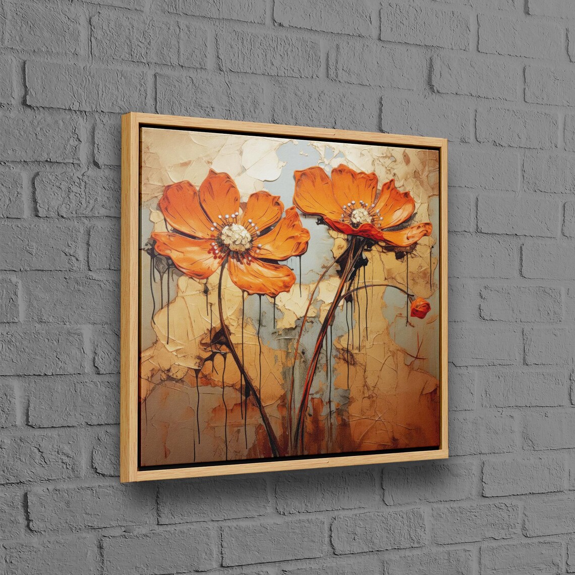 Orange Poppy Flowers Textured Oil Painting Abstract Floral Modern Art Poster