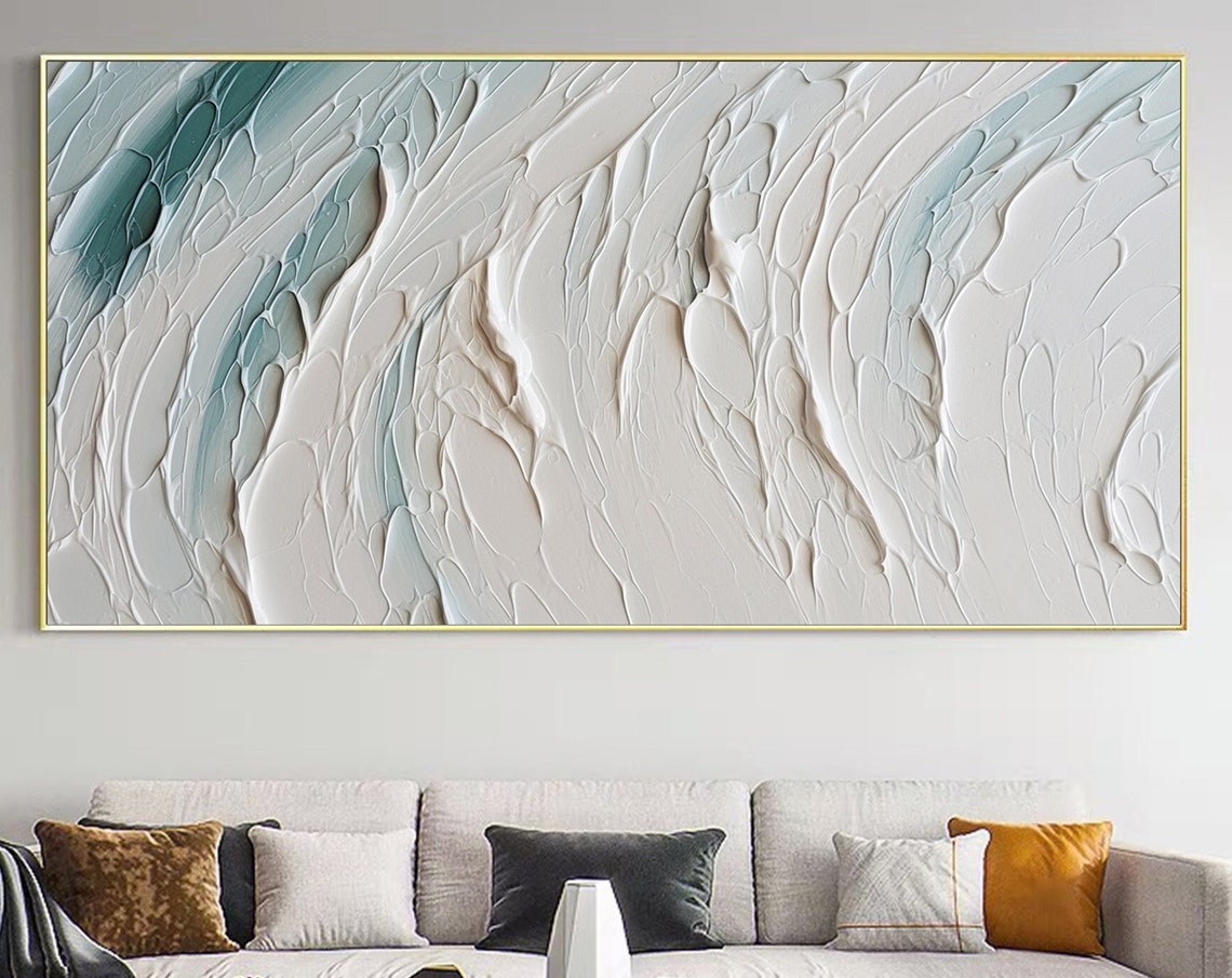 White Teal Ocean Wave Textured Minimalist Abstract Painting Poster - Image 4