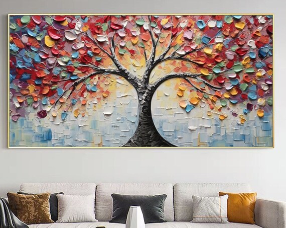 Abstract Colorful Tree Of Life Oil Painting On Large Wall Art Original Minimalist Art Custom Painting Boho Living Room Home Decor