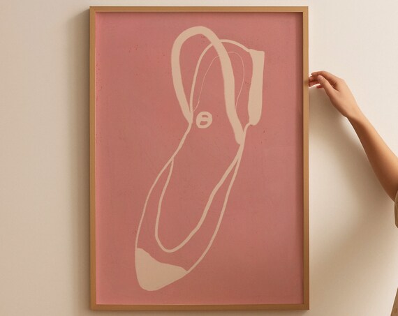 Pink Ballet Pointe Shoe Minimal Cream Line Art Dancer Poster