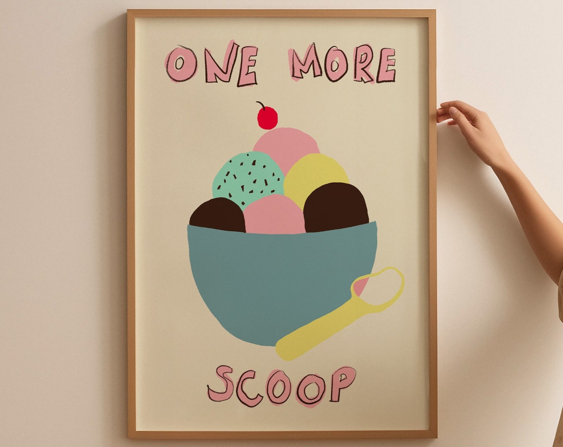 One More Scoop Pastel Ice Cream Sundae Bowl Retro Dessert Poster
