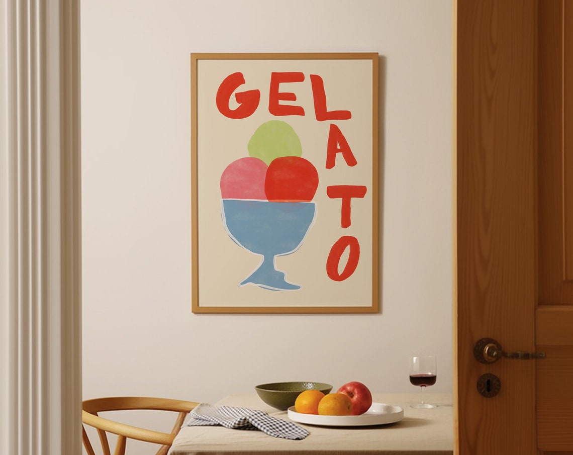 Gelato Retro Italian Dessert Glass Sundae Cup Kitchen Wall Art