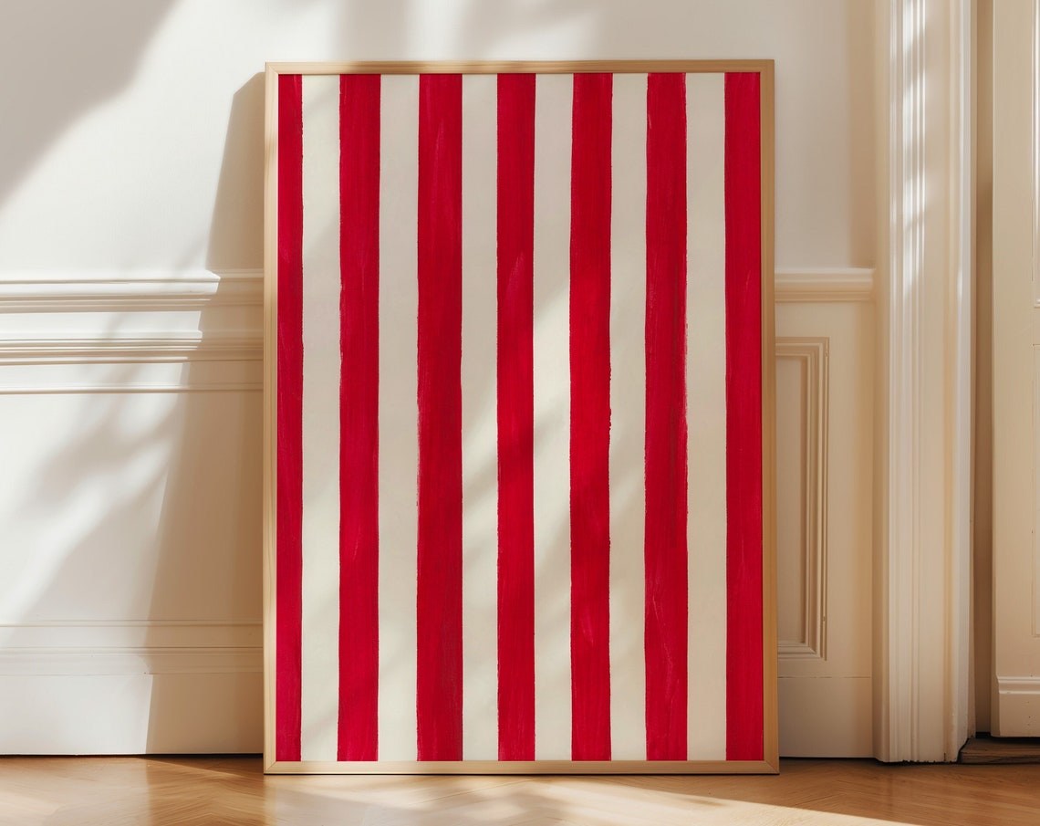 Bold Red And White Vertical Stripes Abstract Minimalist Decor Poster