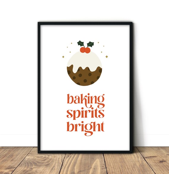 Cute Christmas Pudding Baking Spirits Bright Holiday Art Print