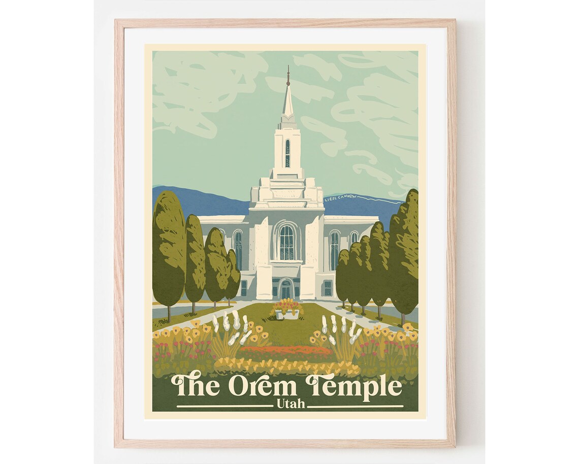 The Orem Temple Utah Retro Travel Sacred Landmark Faith Poster