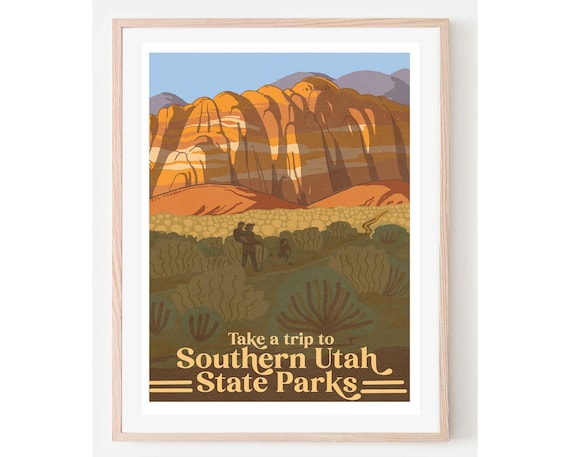 Southern Utah State Parks Red Rock Cliffs Vintage Travel Poster