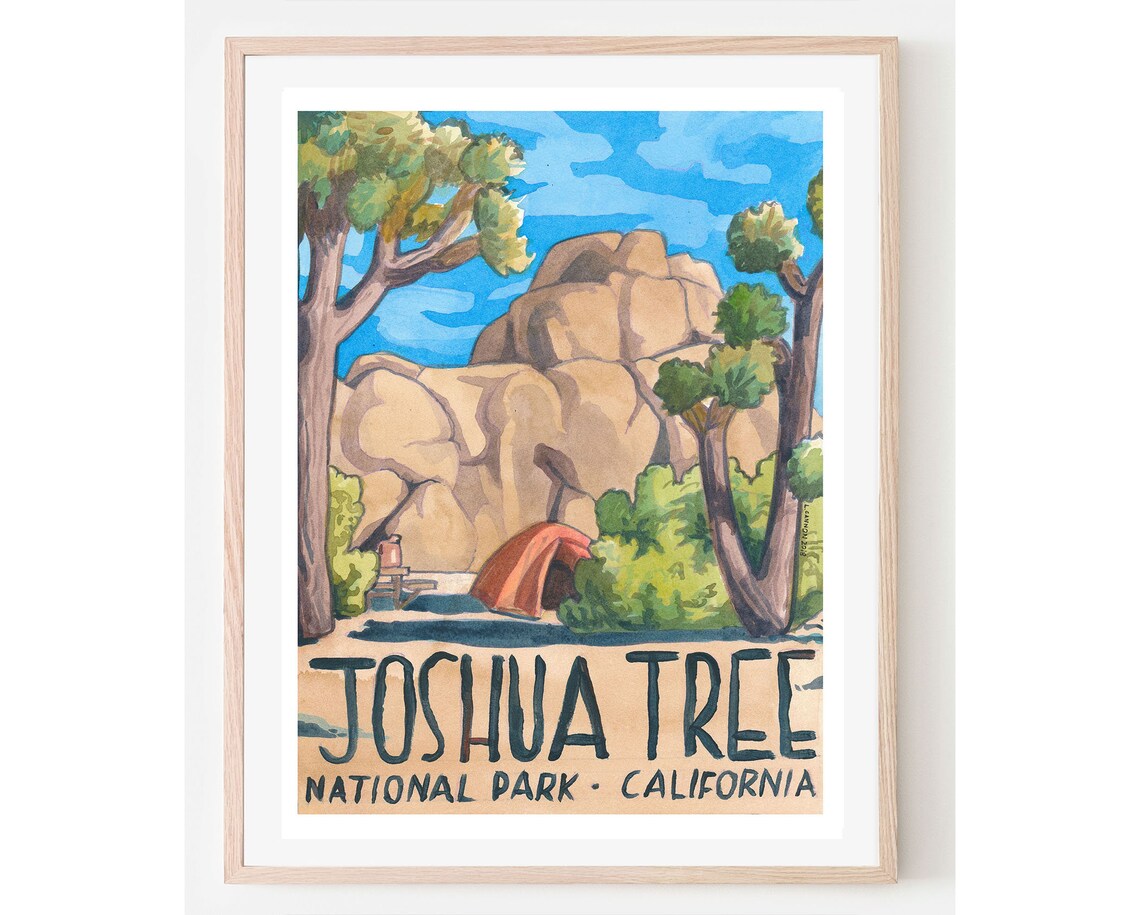 Joshua Tree National Park California Watercolor Travel Art Poster