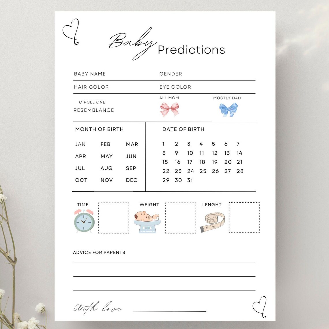 Baby Predictions And Advice Cards For Parents
