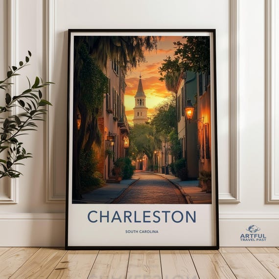 Charleston Wall Art Print South Carolina Cityscape Poster Historic Street Decor Sunset Photography Home Gift
