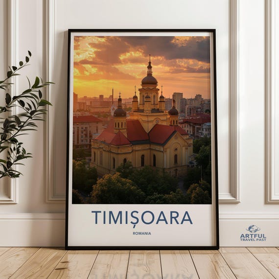 Timisoara Romania Wall Art Cityscape Print Sunset Illustration Architectural Poster European City Decor