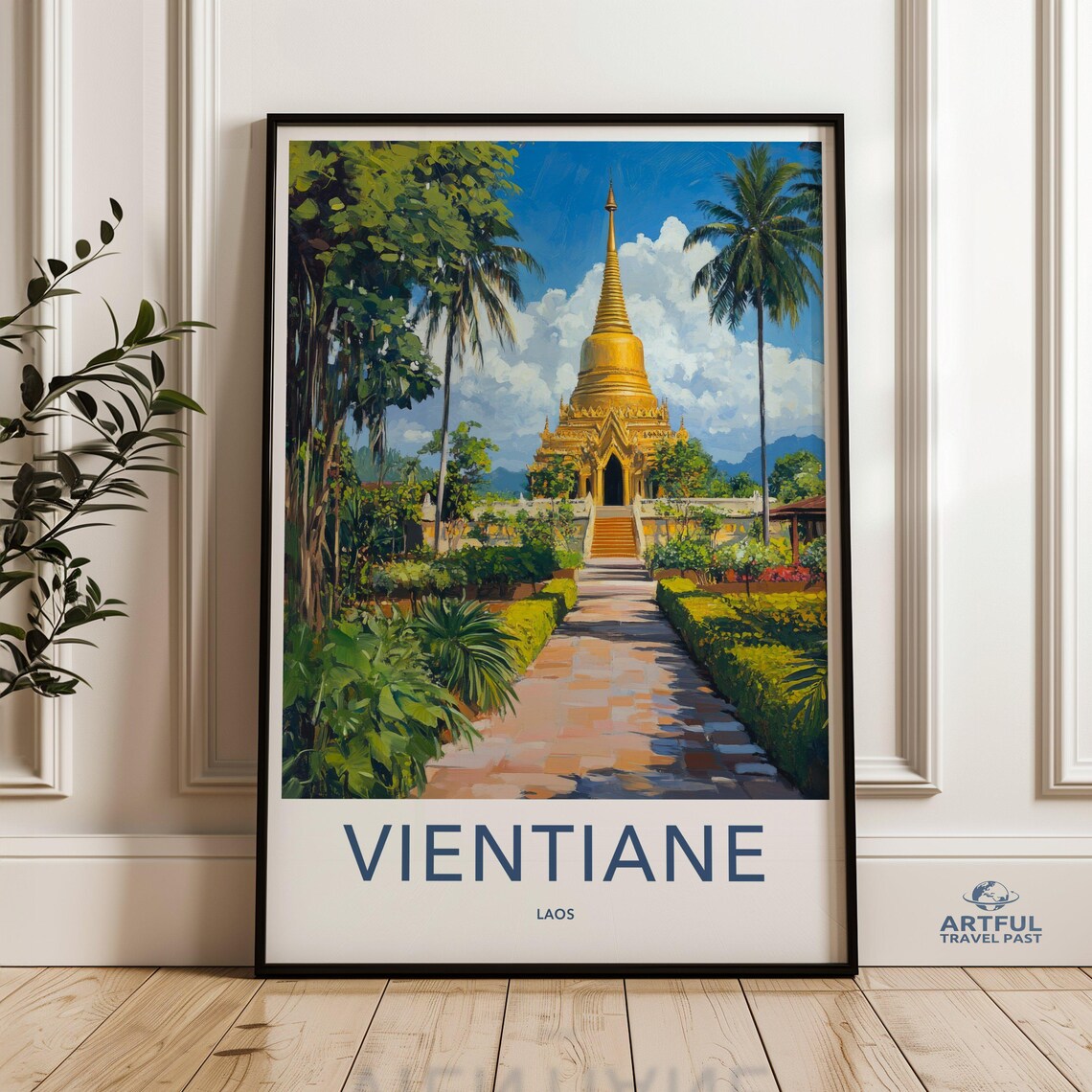 Buddha Stupa Vientiane Laos Travel Poster