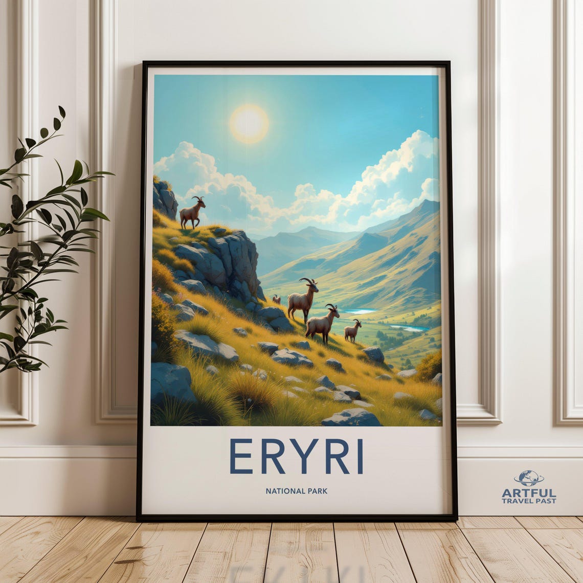 Eryri National Park Welsh Mountain Goats Scenic Travel Poster