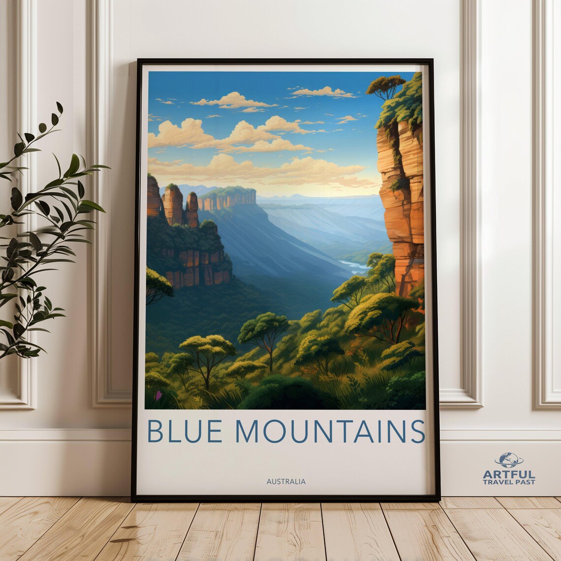 Blue Mountains Australia Vintage Travel Poster Landscape Art