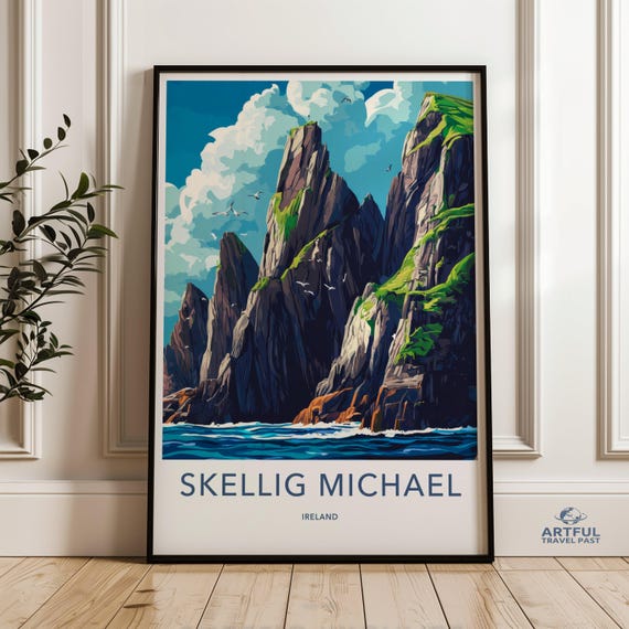 Skellig Michael Ireland Wall Art Print Seaside Cliff Landscape Coastal Decor Nature Illustration Ocean View Scenic Artwork