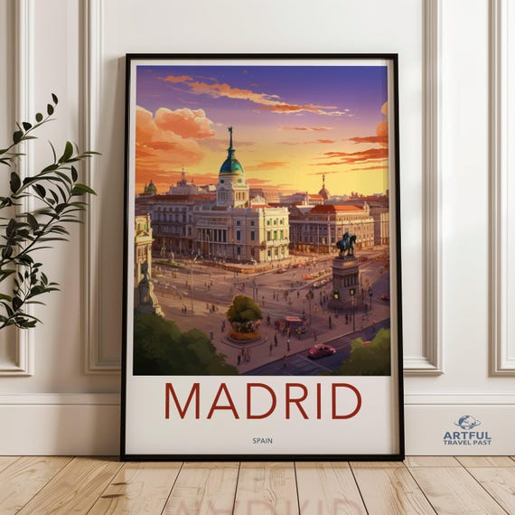 Madrid Wall Art Print Spain Cityscape Poster Sunset City View Historical Architecture Decor Vibrant Urban Landscape