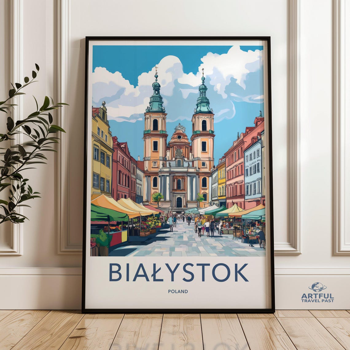 Bialystok Poland Wall Art Print European City Market Street Illustration Vibrant Cityscape Poster Travel Decor For Home Office
