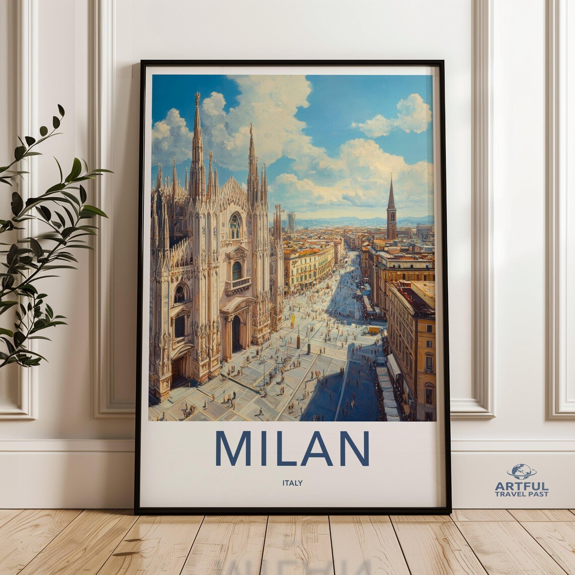 Milan Italy Duomo Cathedral Piazza Crowd Cityscape Travel Poster