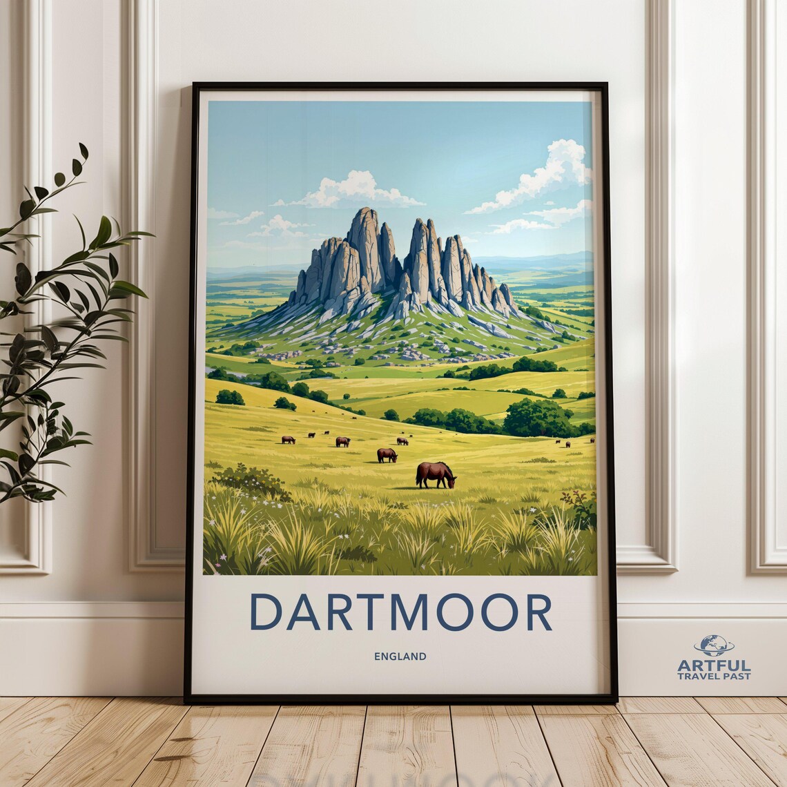 Dartmoor England UK Vintage Travel Poster Green Moorland Hills