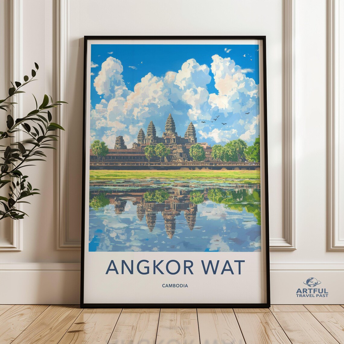 Angkor Wat Cambodia Temple Reflection Historic Landmark Travel Poster