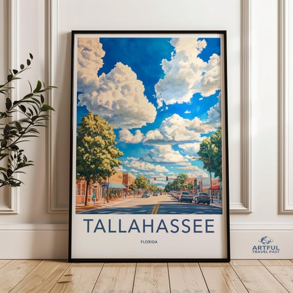 Tallahassee Florida Wall Art Cityscape Poster Modern Home Decor Colorful Street View Urban Landscape Print