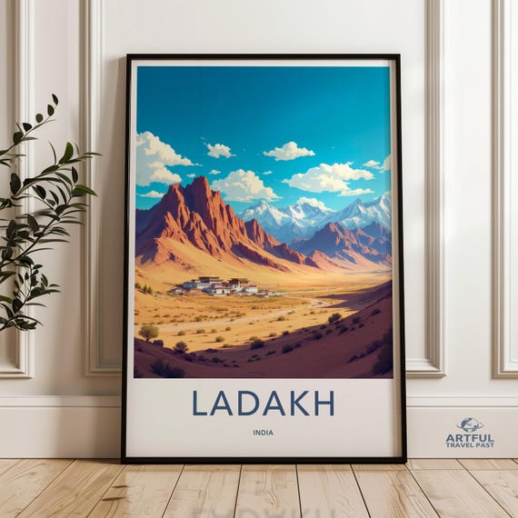 Scenic Ladakh Wall Art Landscape Print Mountain Range Painting Himalayan Desert Poster Nature Inspired Decor