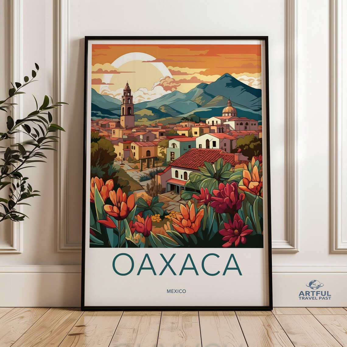 Oaxaca Mexico Travel Poster, Vibrant Cityscape
