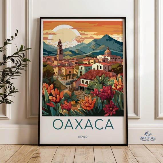 Oaxaca Mexico Travel Poster, Vibrant Cityscape