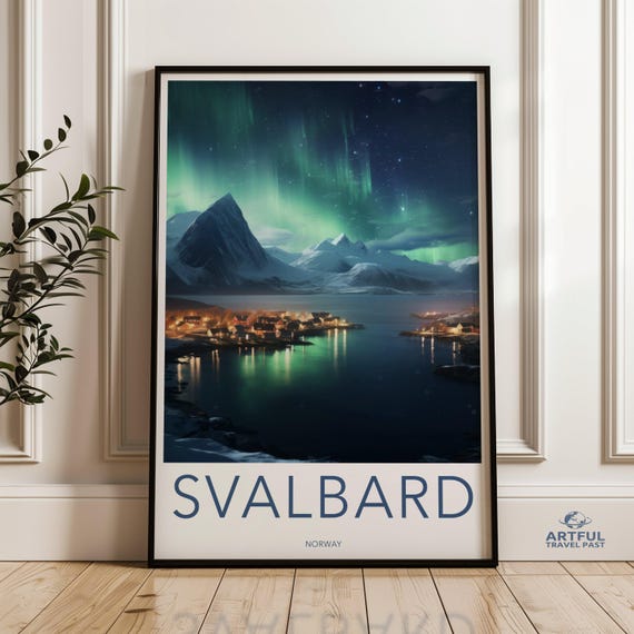 Svalbard Norway Wall Art Northern Lights Print Scenic Winter Landscape Arctic Night Sky Nordic Home Decor Nature Photography