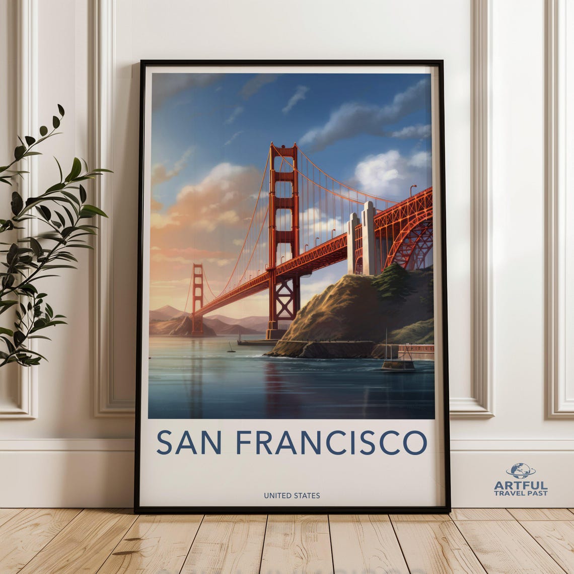 San Francisco Golden Gate Bridge Sunset Bay View Travel Poster
