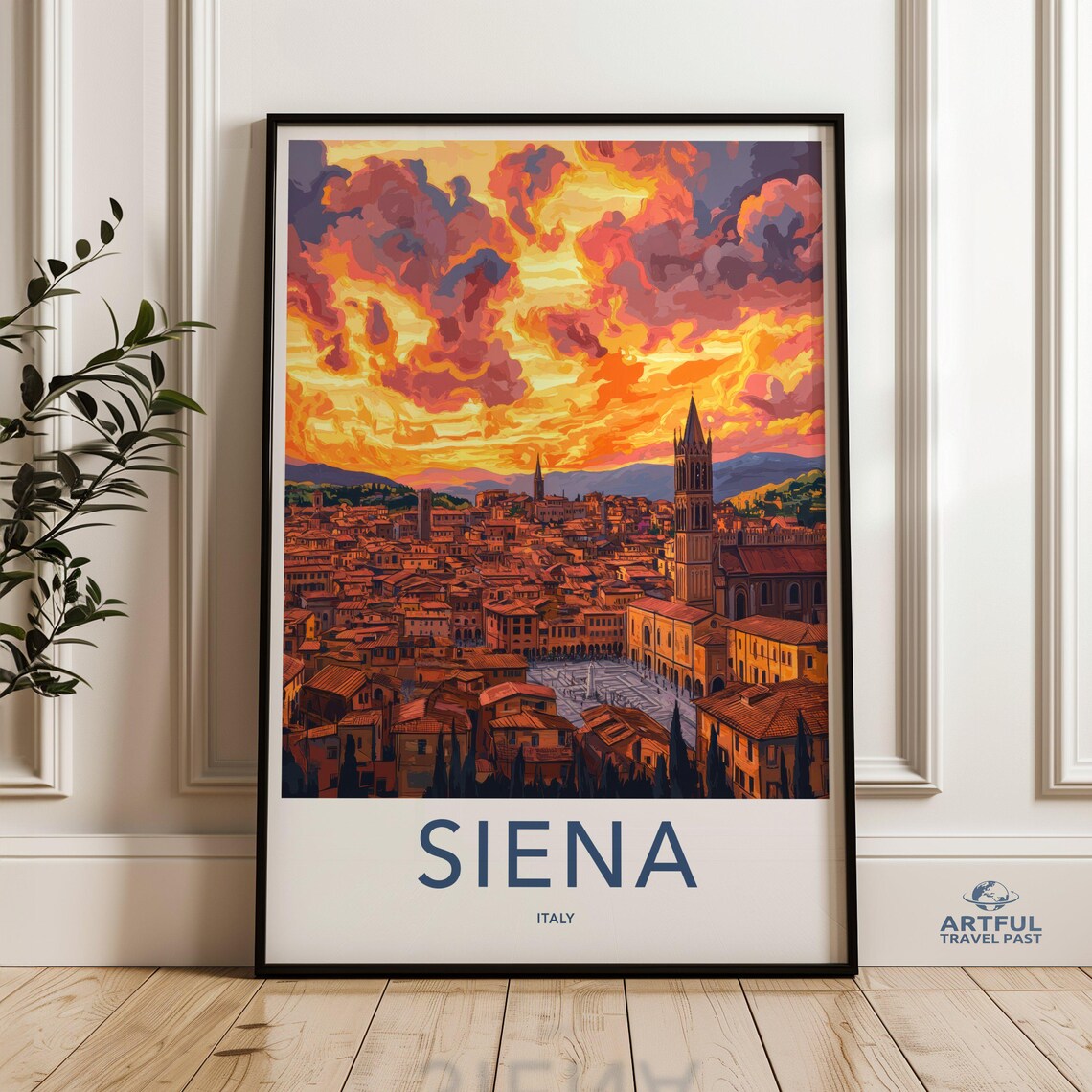Siena Italy Sunset Medieval Old Town Tuscan Square Travel Poster