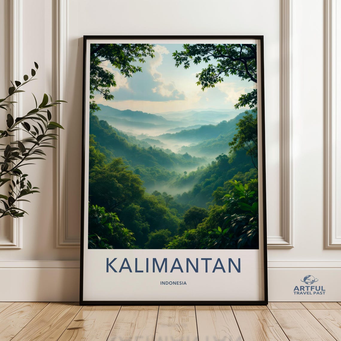 Kalimantan Indonesia Misty Rainforest Mountain Jungle Travel Poster