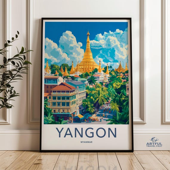 Yangon Myanmar Wall Art Travel Poster Cityscape Print Southeast Asia Decor Modern Home Decoration Colorful Landscape