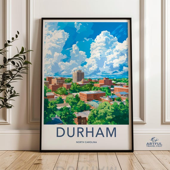 Durham North Carolina Cityscape Poster Wall Art Print Urban Landscape Artwork Skyline Decor Colorful City View