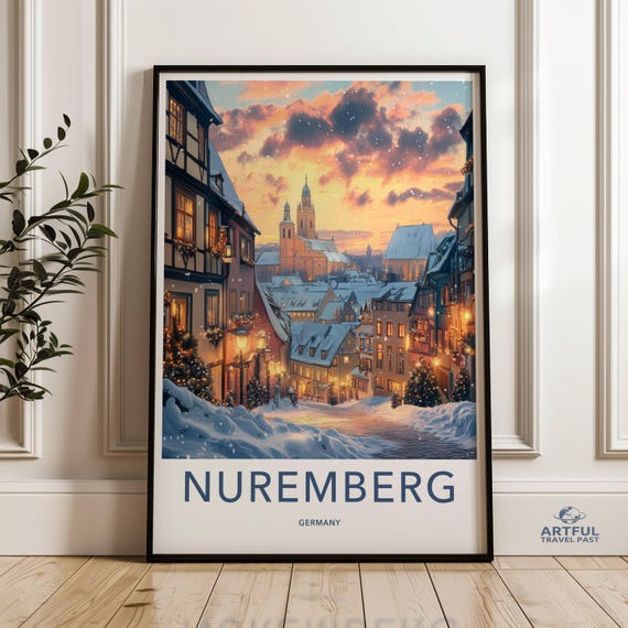 Nuremberg Wall Art Germany Travel Poster Scenic Winter Cityscape Print European Architecture Decor Holiday Home