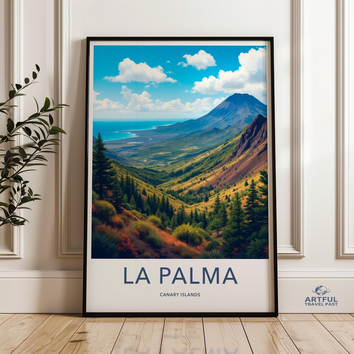 La Palma Canary Islands Volcano Coast Retro Vintage Travel Poster