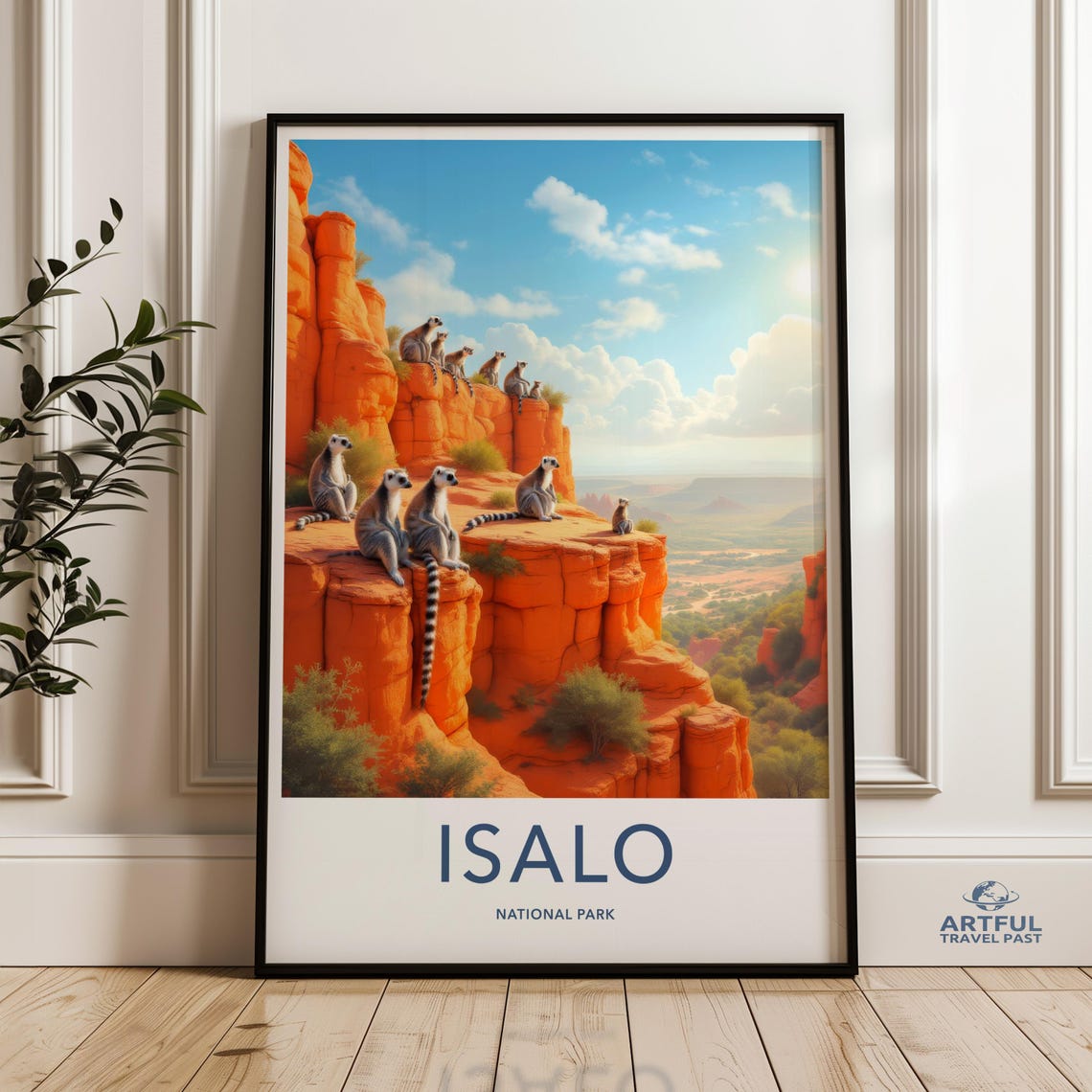 Isalo National Park Lemurs Red Sandstone Cliffs Travel Poster