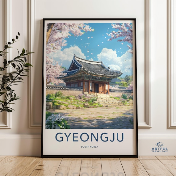 Gyeongju South Korea Cherry Blossom Temple Spring Scenic Travel Poster