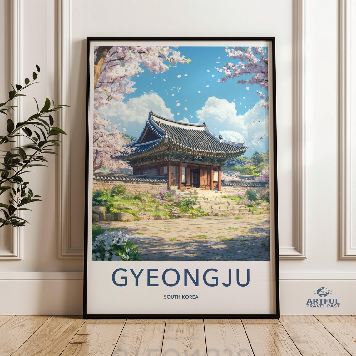 Gyeongju South Korea Cherry Blossom Temple Spring Scenic Travel Poster