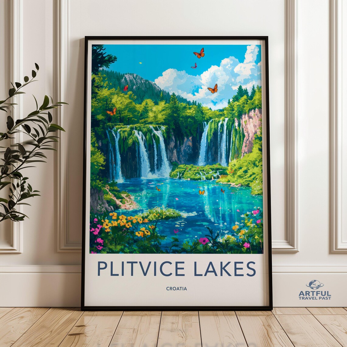 Plitvice Lakes Croatia Waterfalls National Park Travel Poster