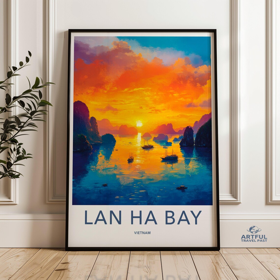 Lan Ha Bay Vietnam Limestone Islands Golden Sunset Travel Poster