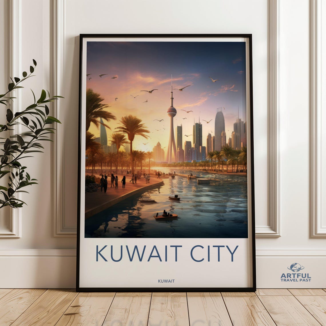 Scenic Kuwait City Wall Art Modern Urban Skyline Decor Middle Eastern Cityscape Print Sunset Coastal View Artistic Home