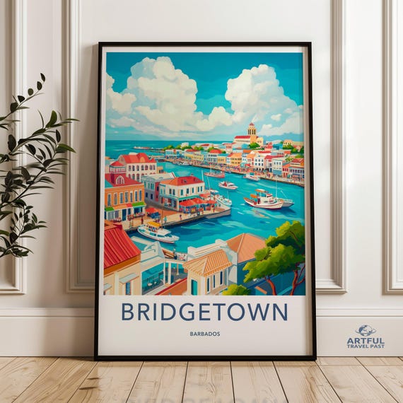 Colorful Bridgetown Wall Art Caribbean Cityscape Print Coastal Decor Vibrant Harbour Scene Barbados Artwork Nautical Gift