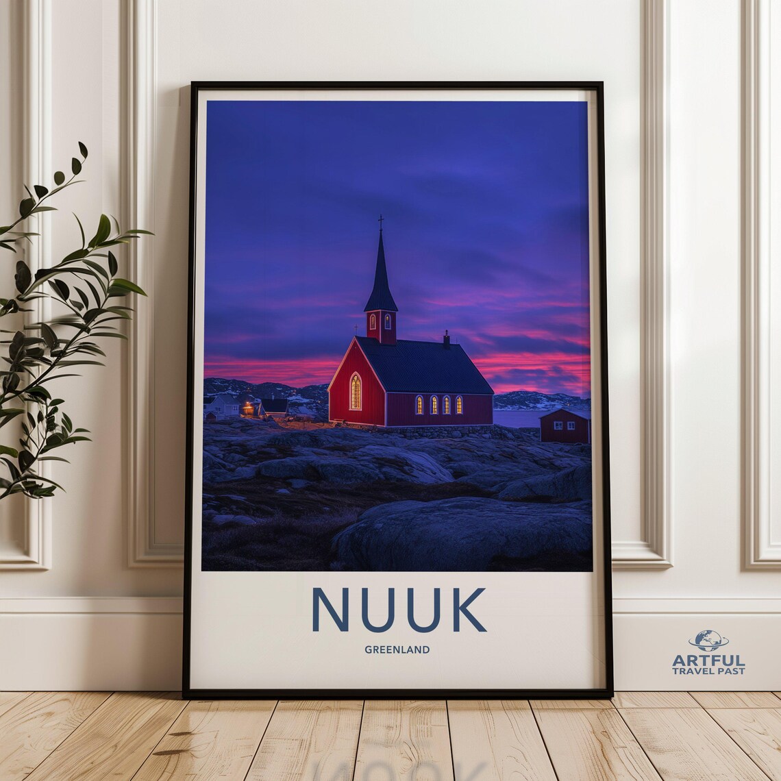 Nuuk Greenland Red Church Sunset Nordic Arctic Travel Poster
