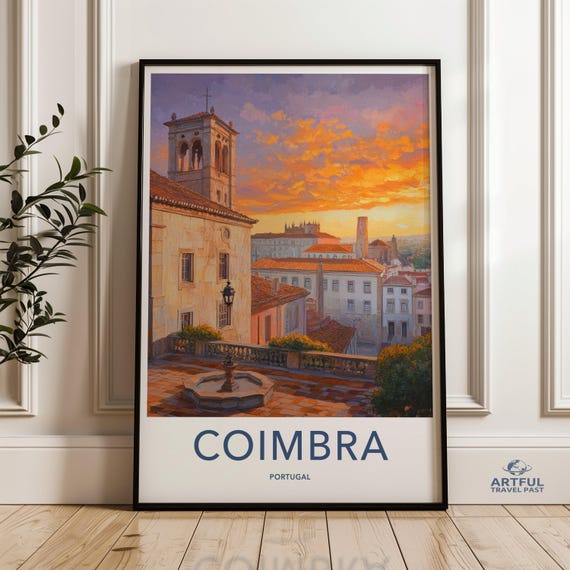 Coimbra Cityscape Wall Art Portugal Sunset Print Historic Architecture Decor Vibrant City View Painting European Travel Poster